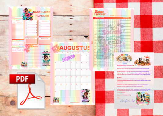 Augustus 2026 Planner Set PDF – Downloadbare Printable Planner | Maandplanner, Dagplanner & Slaaptracker