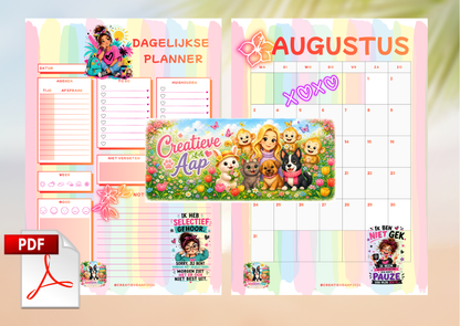 Augustus 2026 Planner Set PDF – Downloadbare Printable Planner | Maandplanner, Dagplanner & Slaaptracker