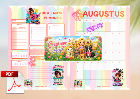 Augustus 2026 Planner Set PDF – Downloadbare Printable Planner | Maandplanner, Dagplanner & Slaaptracker