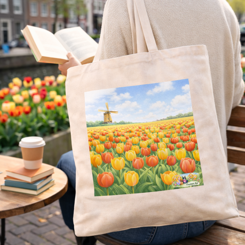 Canvas Tote Bag Tulpenveld – Lente Shopper Tas | Creatieve Aap