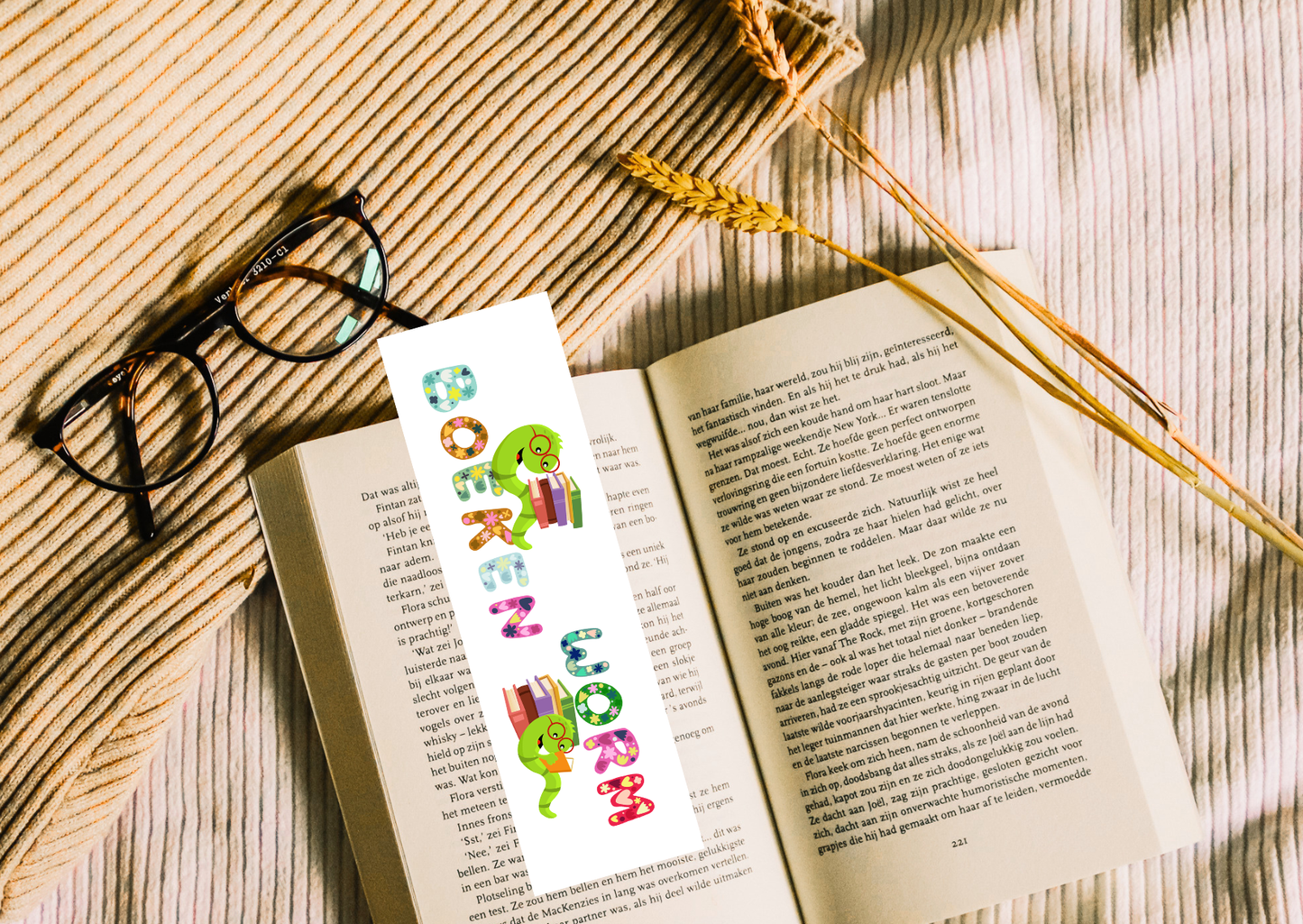 Boekenworm Boekenlegger – Handgemaakt – 5,5 x 15 cm