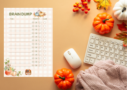 Brain Dump Herfst PDF | A4 Gedachtenplanner Printable | Prioriteiten Planner | To-Do Lijst | Direct Download | Creatieve Aap