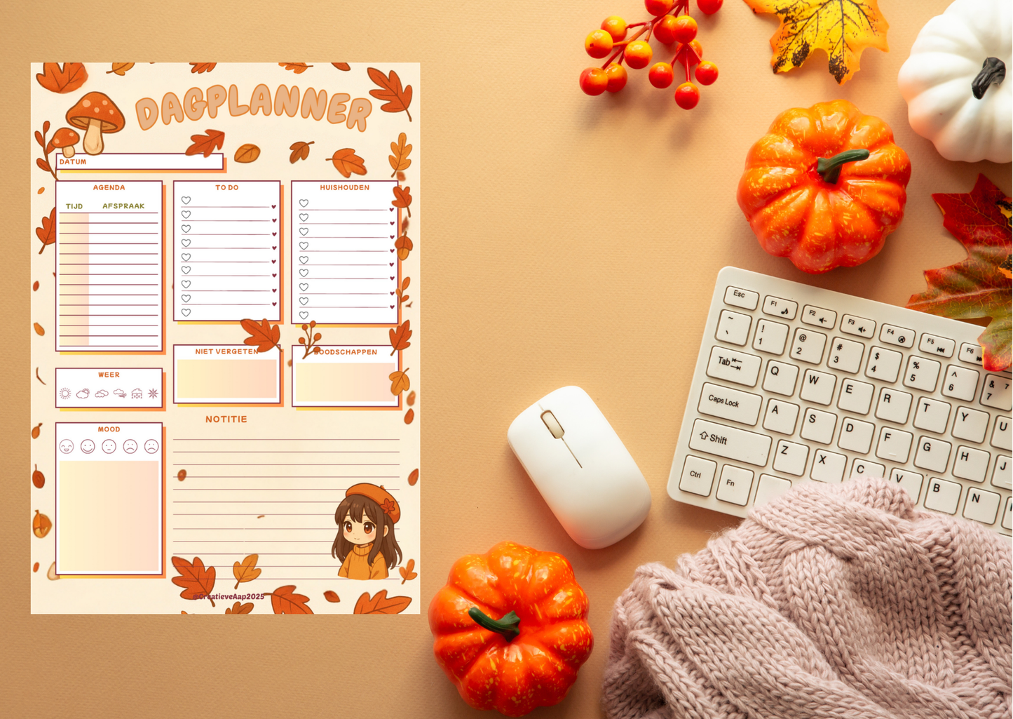 Herfst Dagplanner PDF | A4 Printable Planner | Dagplanning | Direct Download | Creatieve Aap