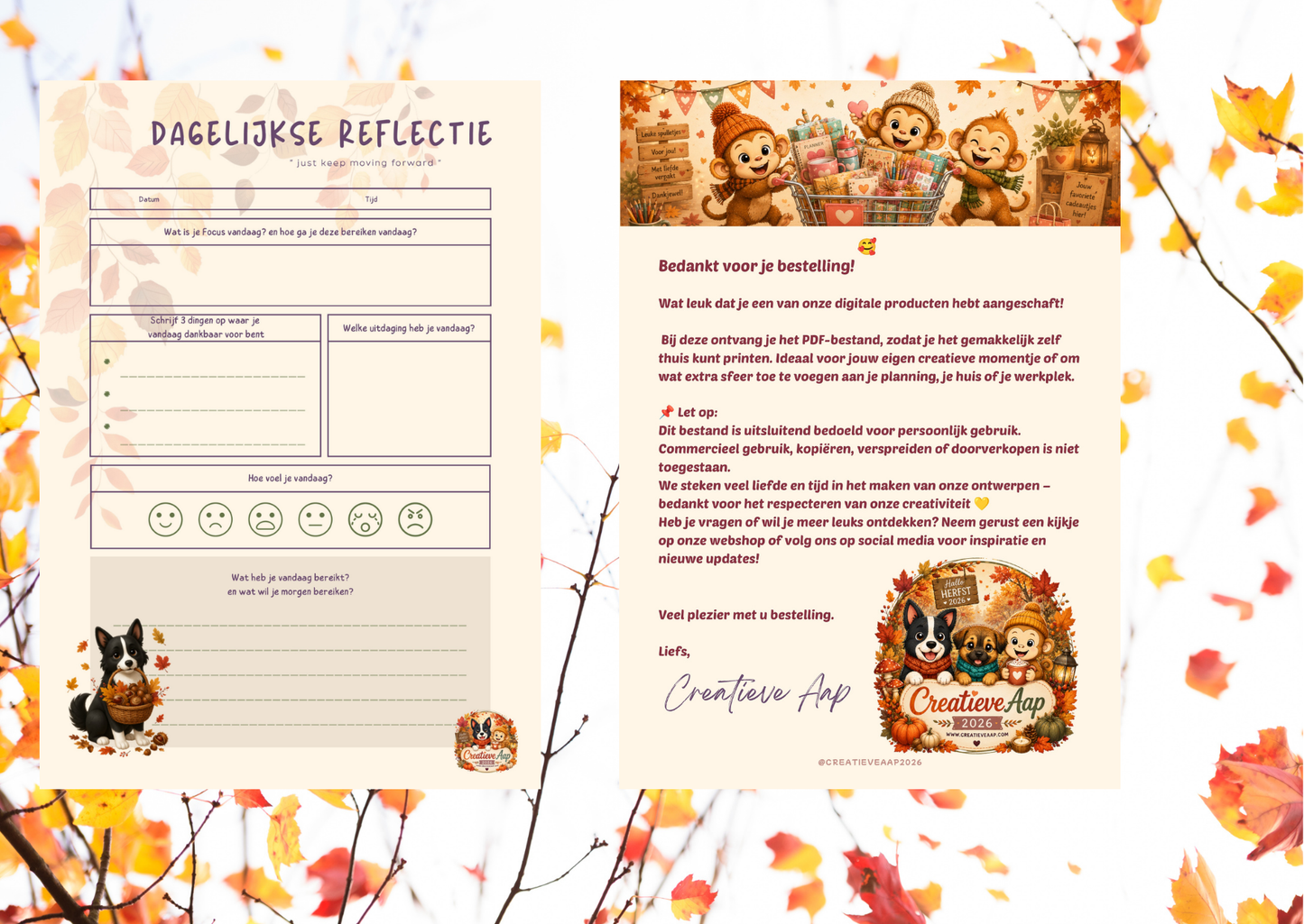 Dagelijkse Reflectie Herfst PDF | A4 Printable Journal | Dankbaarheid & Mindfulness | Direct Download