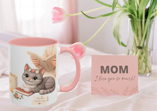 Moederdag mok “Geniet van je rust” met Shelby – keramische mok 330 ml – cadeau mama