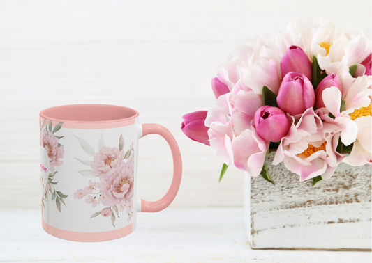 Moederdag mok “Hou van jou mama” roze bloemen – keramische mok 330 ml – cadeau voor mama