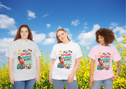 Mijn sociale batterij staat op energiebesparing – Uniseks Humor T-shirt voor Introverts