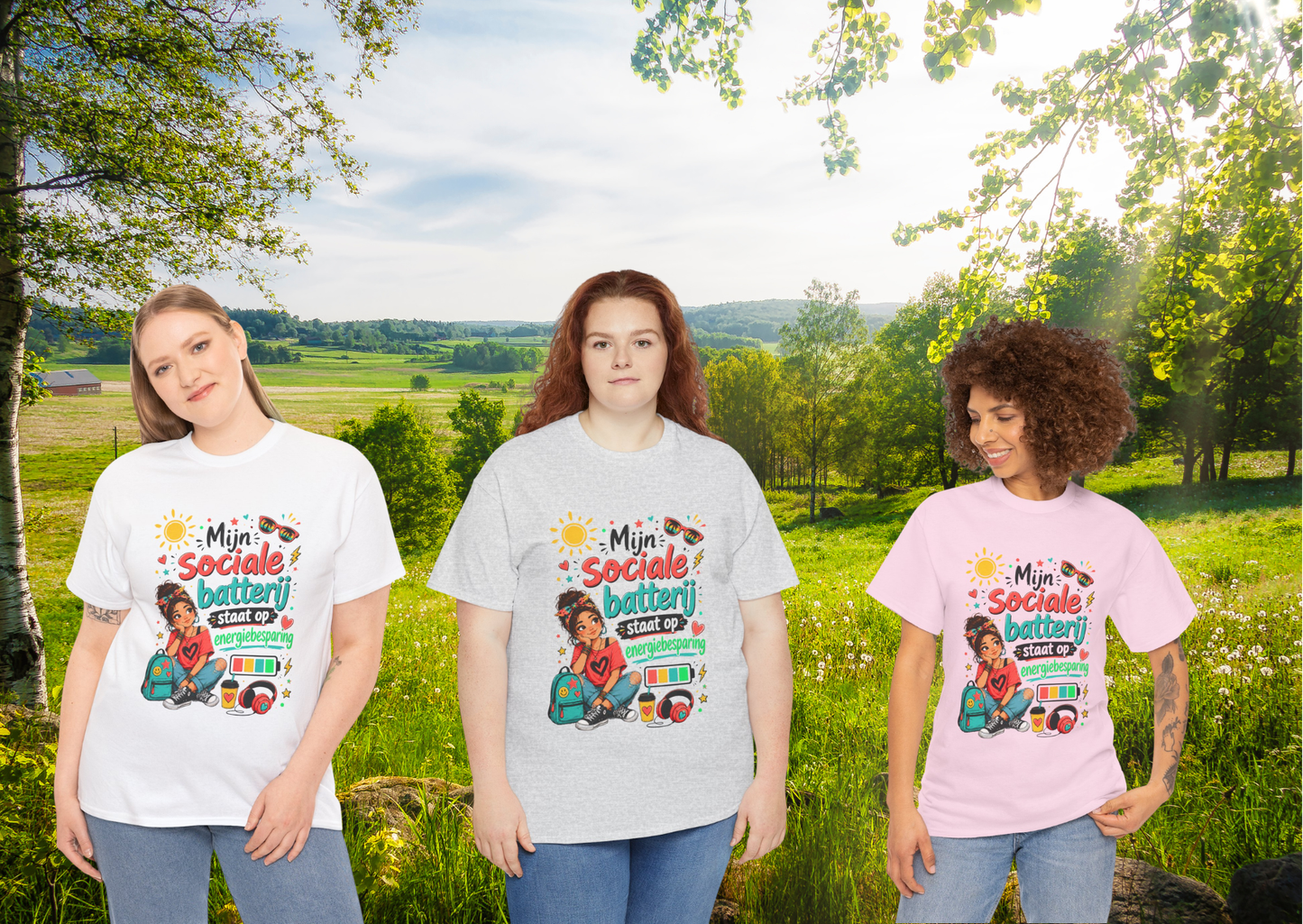 Mijn sociale batterij staat op energiebesparing – Uniseks Humor T-shirt voor Introverts