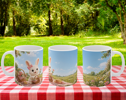 Maggie Zomer Mok – Kawaii Picknick Konijn Beker 330ml | Bloemen & Zonnige Vibes