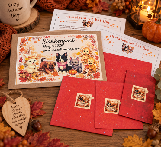 Slakkenpost Herfst 2026 – Creatief Herfstpakket met Stickers, Scrapbookpapier, Kaarten & Verrassingen