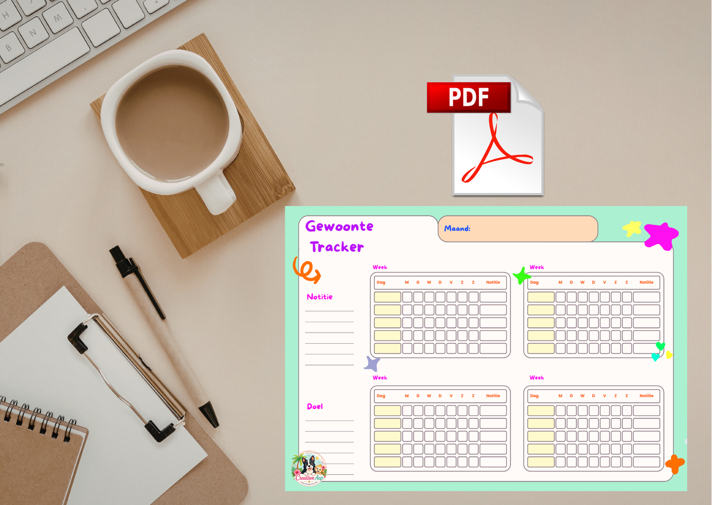 Gewoonte Tracker PDF Printable – Maandelijkse Habit Tracker | A4 Planner Download