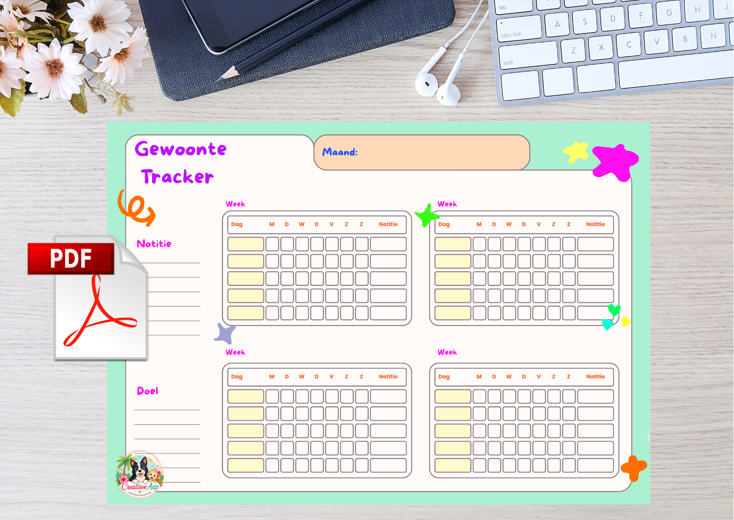 Gewoonte Tracker PDF Printable – Maandelijkse Habit Tracker | A4 Planner Download