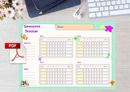 Gewoonte Tracker PDF Printable – Maandelijkse Habit Tracker | A4 Planner Download