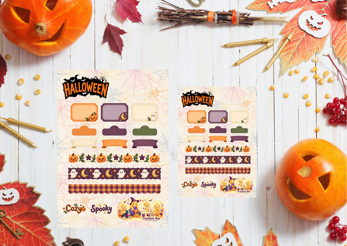 Halloween Labels en Washi mat vinyl stickervel – A5 en A6