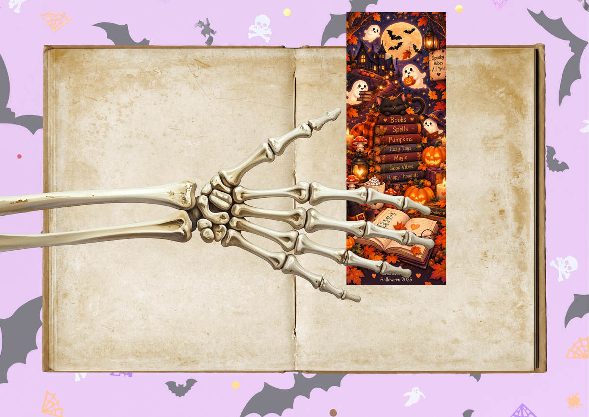 Halloween Boekenlegger – Spooky Vibes & Cozy Books | Creatieve Aap 5,5 x 15 cm