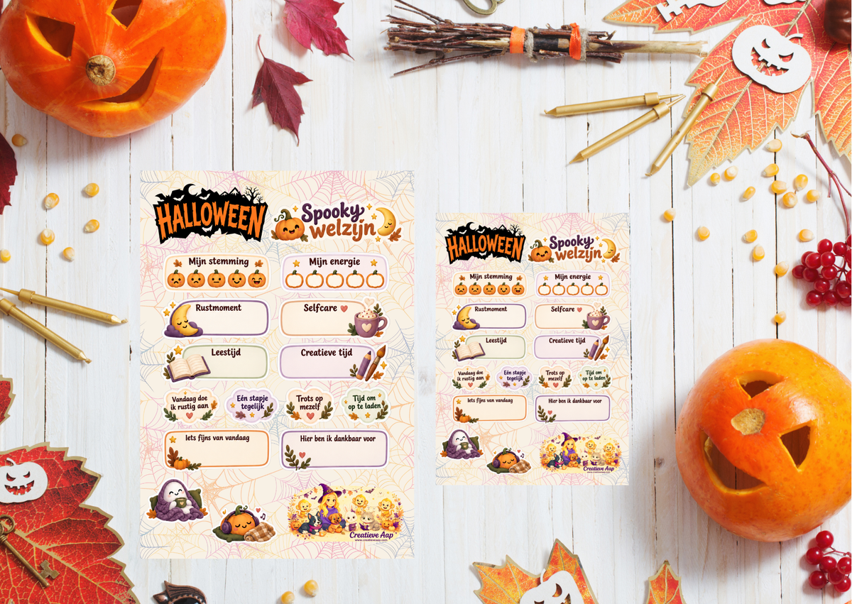 Halloween Spooky Welzijn mat vinyl stickervel – A5 en A6