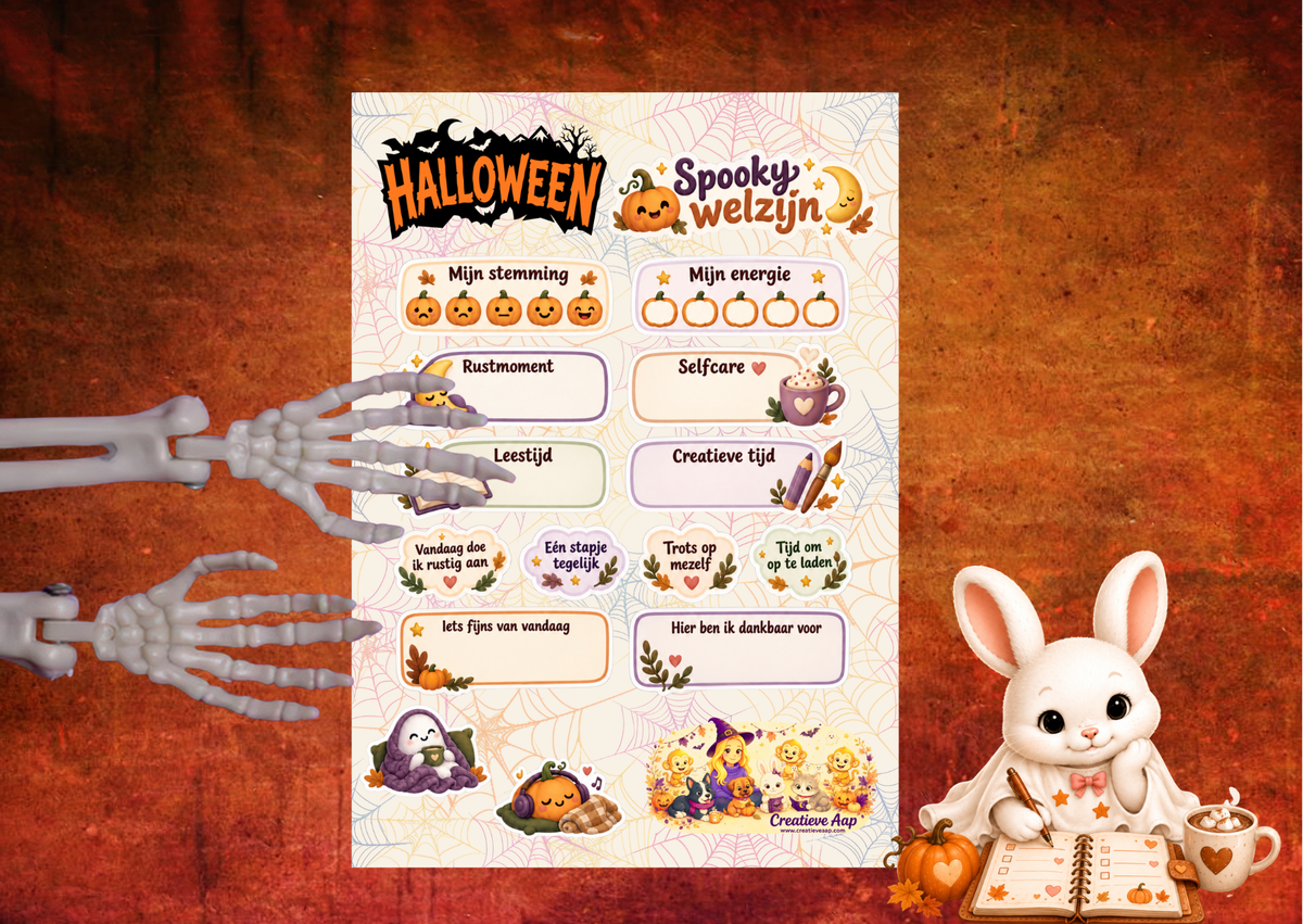 Halloween Spooky Welzijn mat vinyl stickervel – A5 en A6