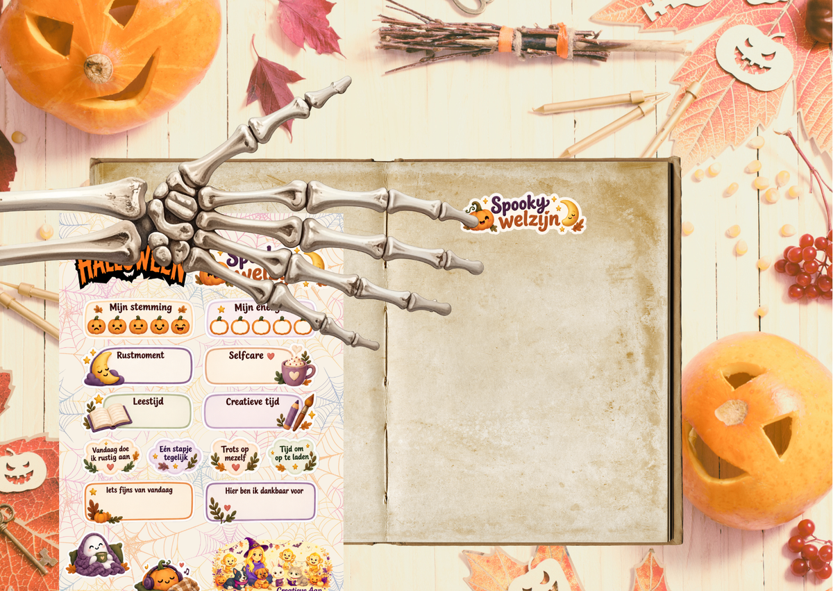 Halloween Spooky Welzijn mat vinyl stickervel – A5 en A6