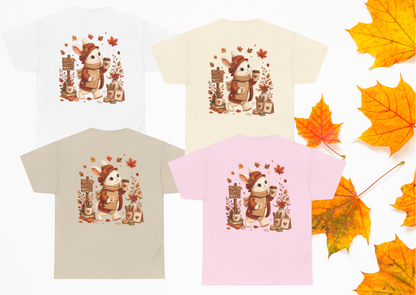 Maggie Cozy Planning Herfst T-Shirt – Dubbelzijdig Bedrukt | Unisex Heavy Cotton Shirt | Herfst Konijn