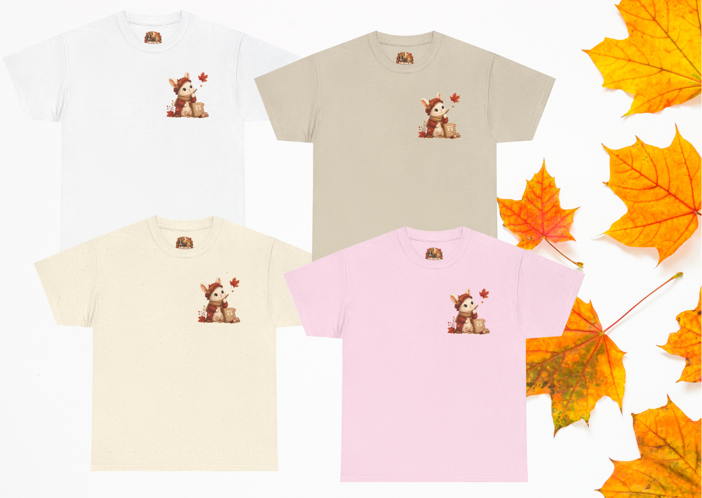 Maggie Cozy Planning Herfst T-Shirt – Dubbelzijdig Bedrukt | Unisex Heavy Cotton Shirt | Herfst Konijn