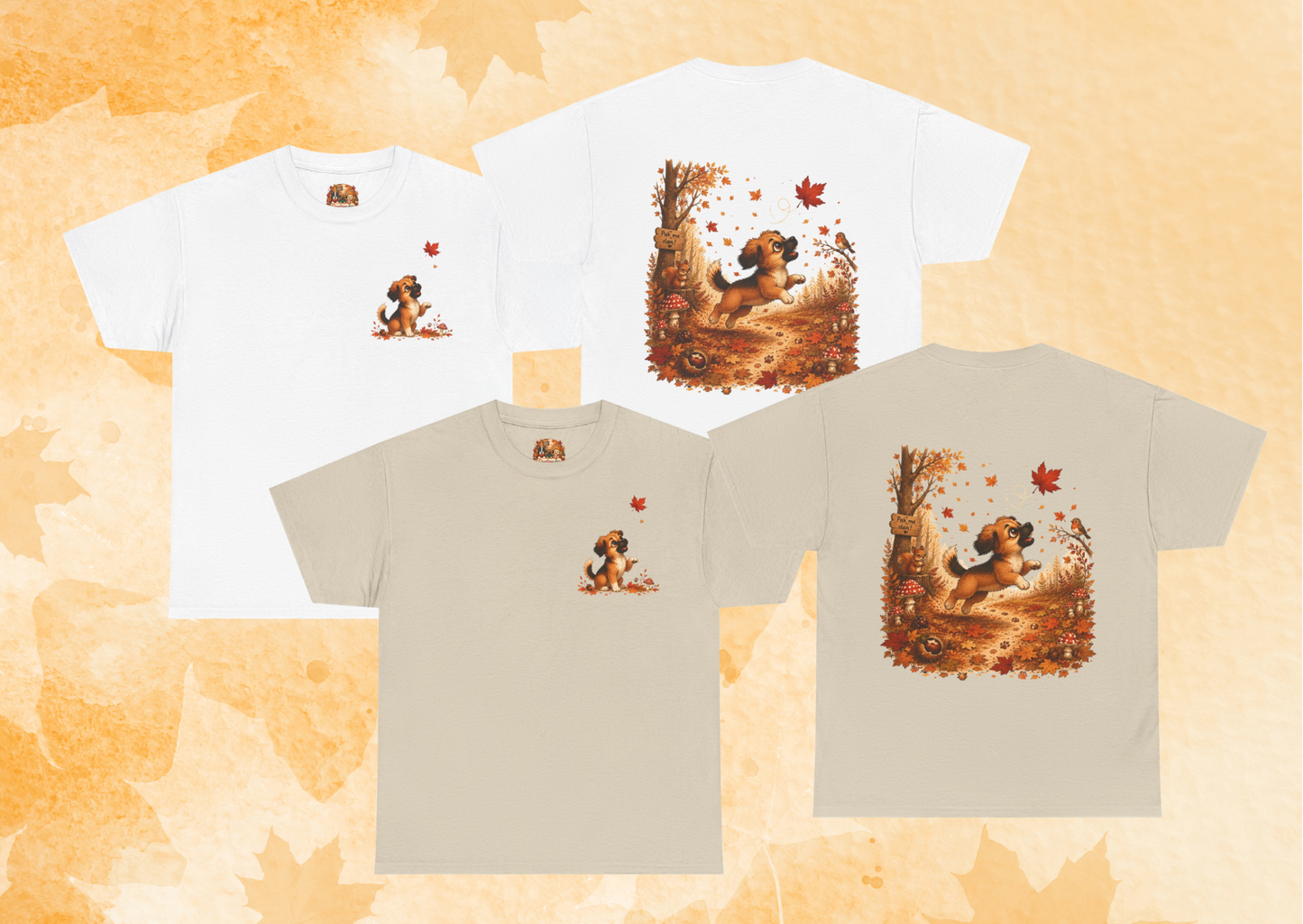 Novi Leaf Chaser Herfst T-Shirt – Unisex Dubbelzijdig Bedrukt | Schattig Herfst Honden Shirt | Gildan 5000