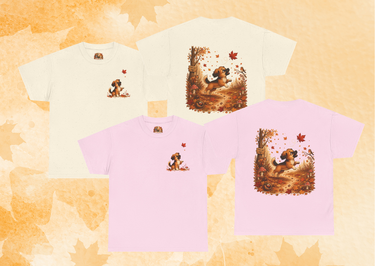Novi Leaf Chaser Herfst T-Shirt – Unisex Dubbelzijdig Bedrukt | Schattig Herfst Honden Shirt | Gildan 5000