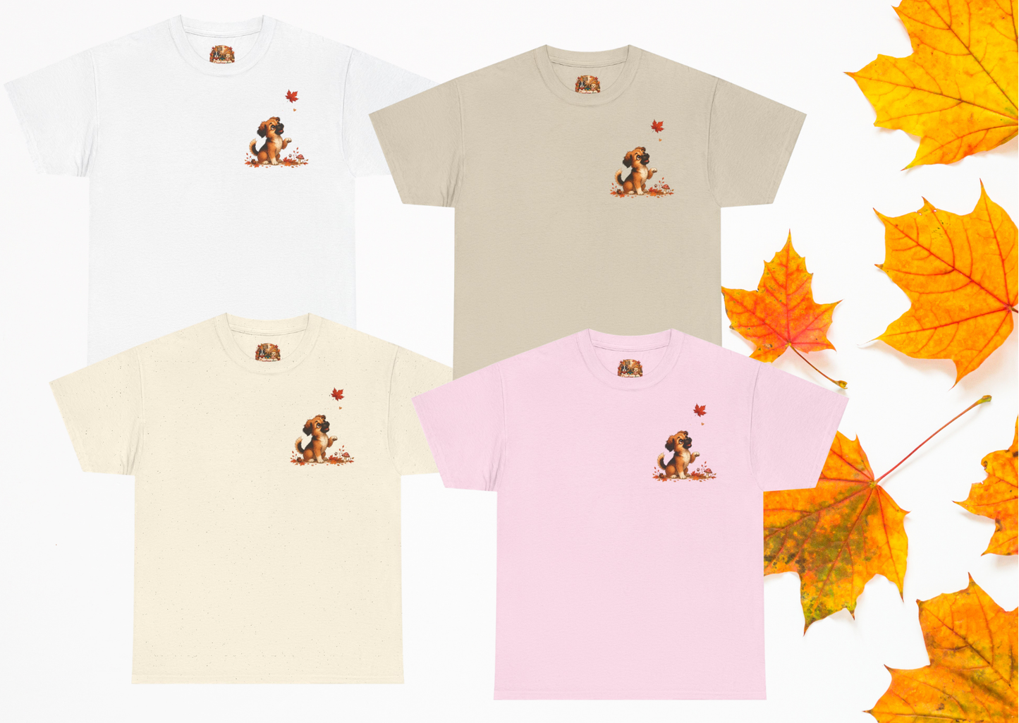 Novi Leaf Chaser Herfst T-Shirt – Unisex Dubbelzijdig Bedrukt | Schattig Herfst Honden Shirt | Gildan 5000