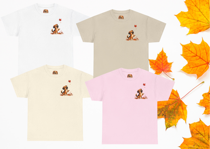 Novi Leaf Chaser Herfst T-Shirt – Unisex Dubbelzijdig Bedrukt | Schattig Herfst Honden Shirt | Gildan 5000