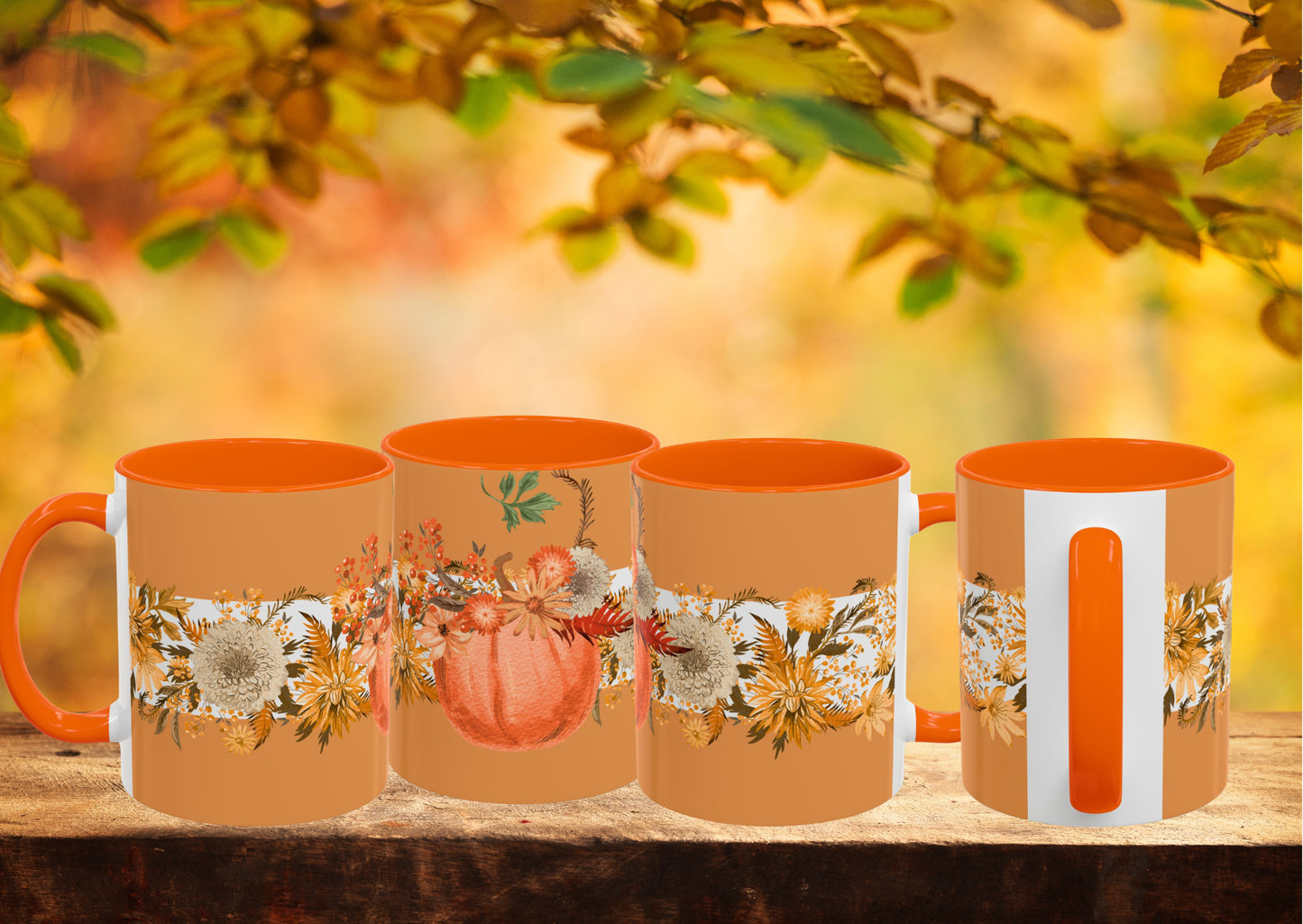 Herfst Pompoen Mok 330 ml | Keramische Koffie- en Theemok | Pompoen & Bloemen Design | Herfst Collectie 2026