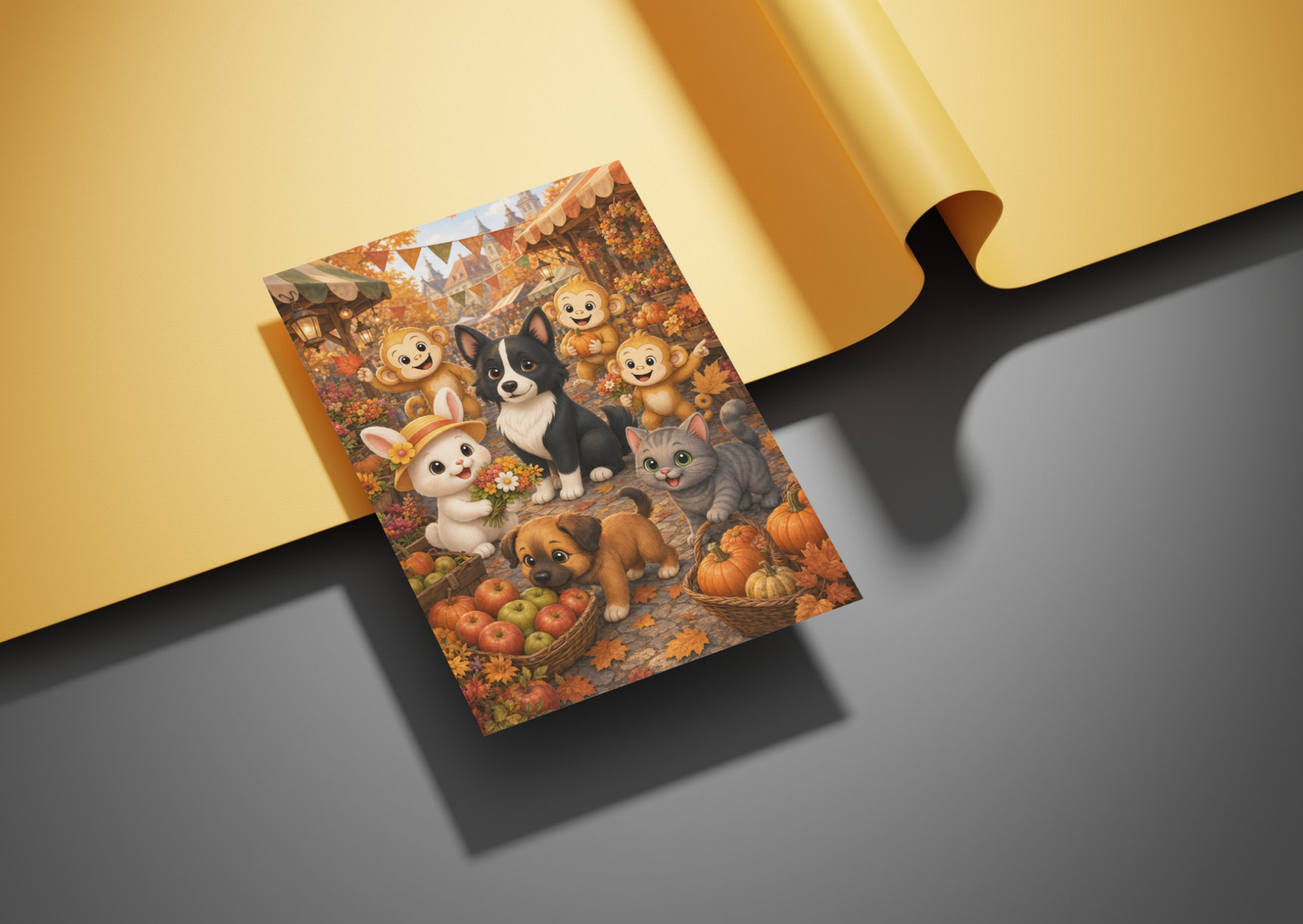 Herfstmarkt Wenskaart A6 | Creatieve Aap Herfst 2026 | Met of Zonder Envelop
