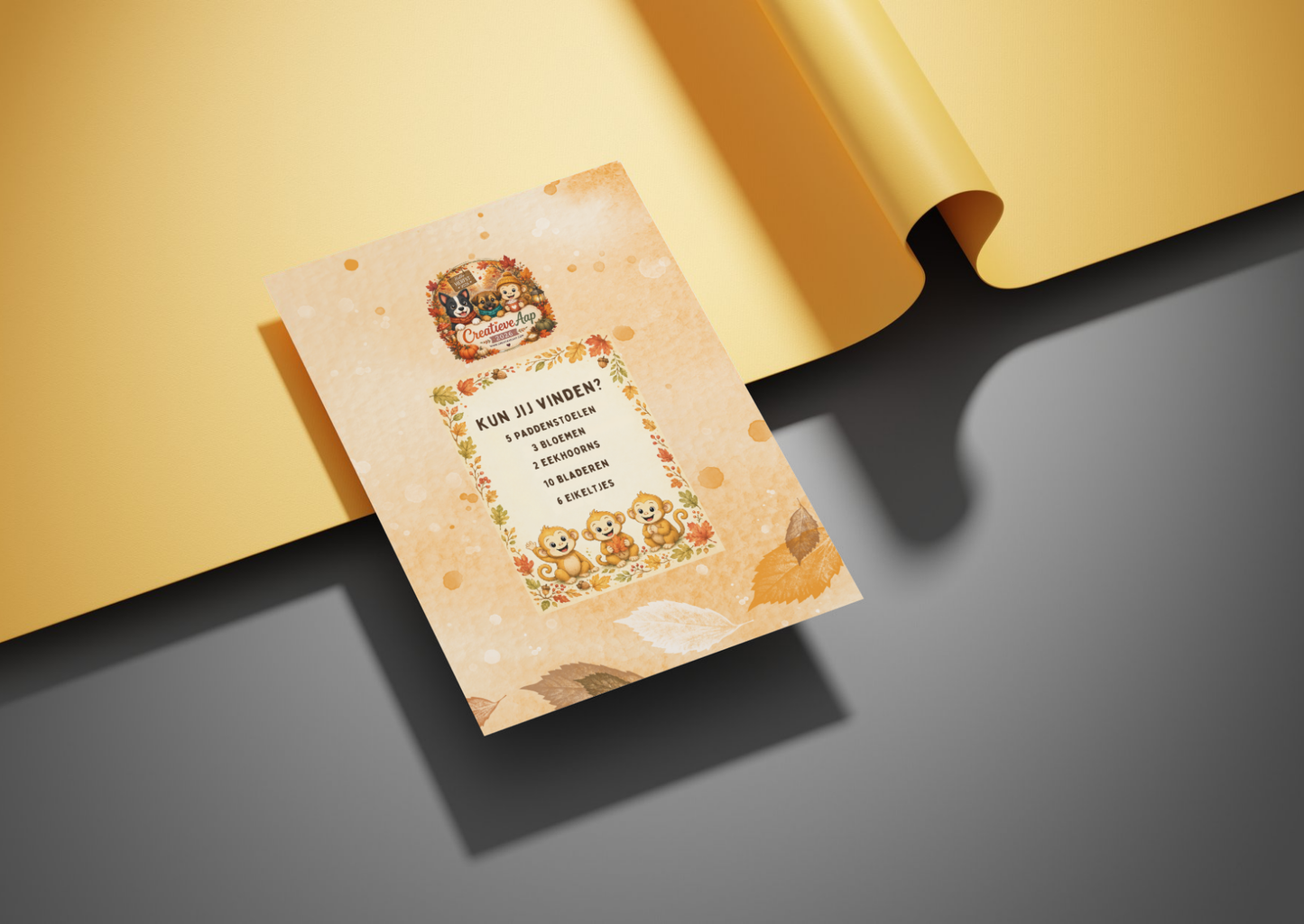 Interactieve Herfst Kleur & Zoek Wenskaart A6 | Creatieve Aap Herfst 2026 | Met of Zonder Envelop