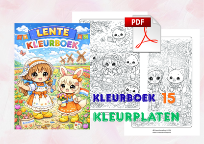 🌷 Lente Kleurboek – Creatieve Aap | PDF Download (15 kleurplaten)