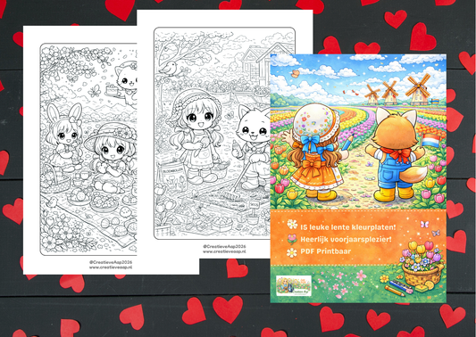 🌷 Lente Kleurboek – Creatieve Aap | PDF Download (15 kleurplaten)