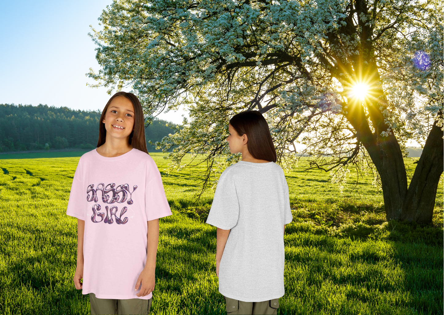 Sassy Girl Kinder T-shirt – Trendy Kids Shirt – Ash & Light Pink