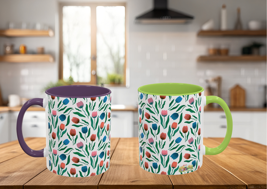 Tulpen Regen Mok – Lente Bloemen Design | Keramische Beker 330 ml