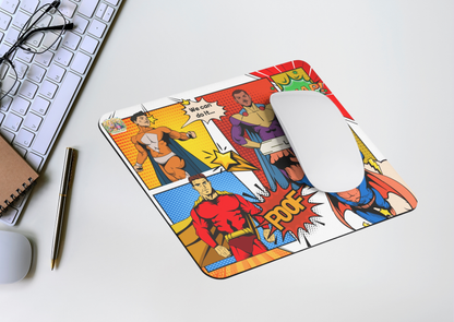 Muismat Superhelden Comic Style – Actie Pop Art Design – Neopreen Bureau Accessoire 23,2 x 19,4 cm – Creatieve Aap