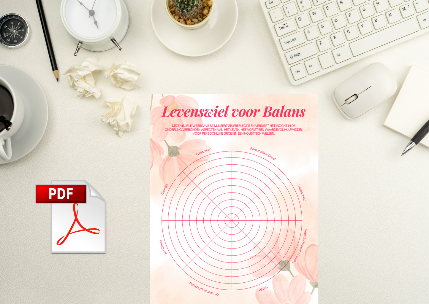 Levenswiel voor Balans PDF Printable – Zelfreflectie & Persoonlijke Groei | A4 Planner Download