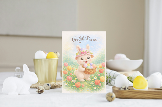 Handgemaakte Maggie Paas Wenskaart – Vrolijk Pasen | Eigen Creatieve Aap Design | A6 | Met of Zonder Witte Envelop