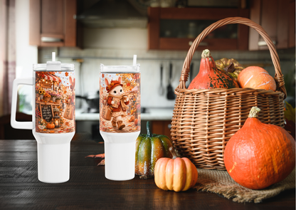 Maggie Planner Onderweg Herfst Tumbler 1,18 Liter | Dubbelwandige RVS Thermobeker met Rietje | Creatieve Aap