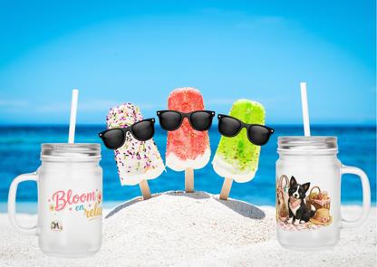 Bloom en Relax Mason Jar met Rietje – Nikita Zomer Drinkglas 350 ml