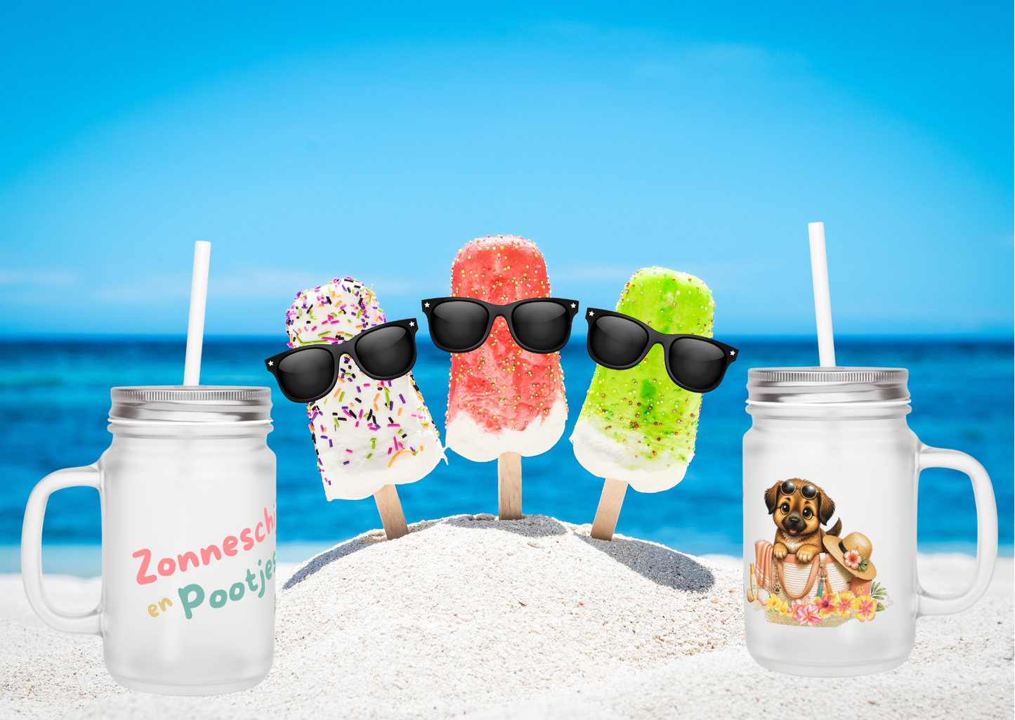 Zonneschijn en Pootjes Mason Jar met Rietje – Novi Zomer Drinkglas 350 ml