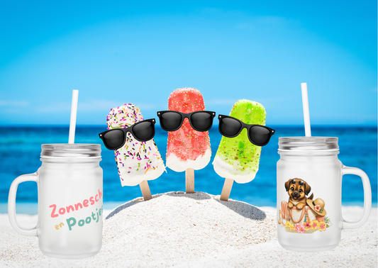 Zonneschijn en Pootjes Mason Jar met Rietje – Novi Zomer Drinkglas 350 ml