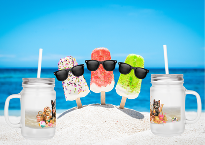 Zomer Mood Mason Jar met Rietje – Creatieve Aap Zomer Drinkglas 350 ml