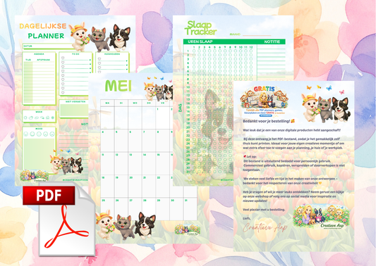 Mei Planner Set 2026 PDF Download – Dagelijkse Planner, Maandkalender & Slaap Tracker | Creatieve Aap