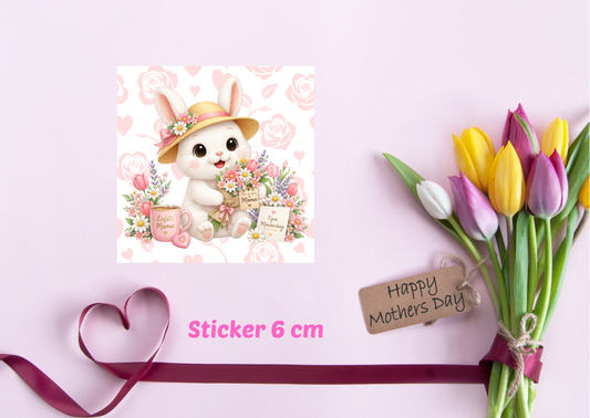 Maggie Moederdag Sticker 6 cm – Liefste Mama – Kawaii Konijn Cadeau