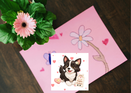 Nikita Moederdag Sticker 6 cm – Liefste Mama – Kawaii Hond Cadeau