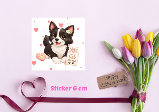 Nikita Moederdag Sticker 6 cm – Liefste Mama – Kawaii Hond Cadeau