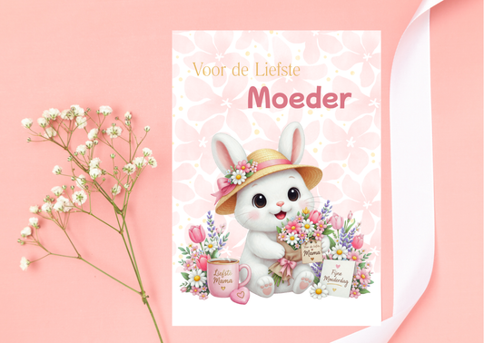 Moederdag wenskaart “Voor de liefste moeder” met Maggie – handgemaakt – met of zonder envelop