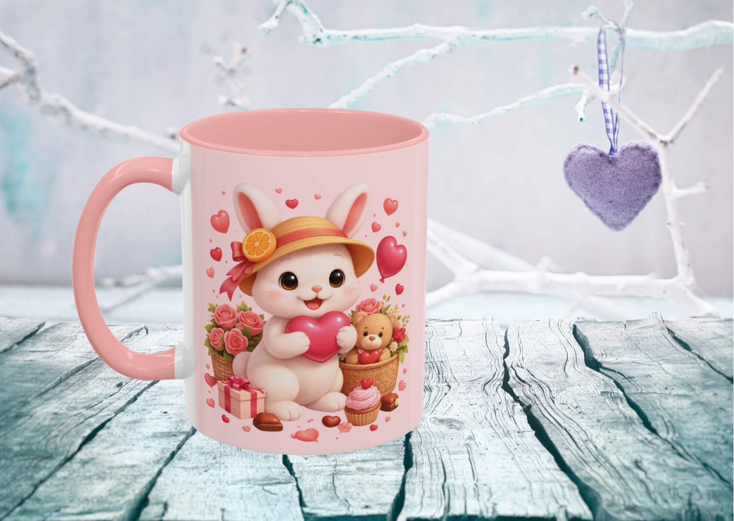 Valentijn Mok Maggie met Hart – Liefdevolle Quote – Roze Binnenkant & Oor