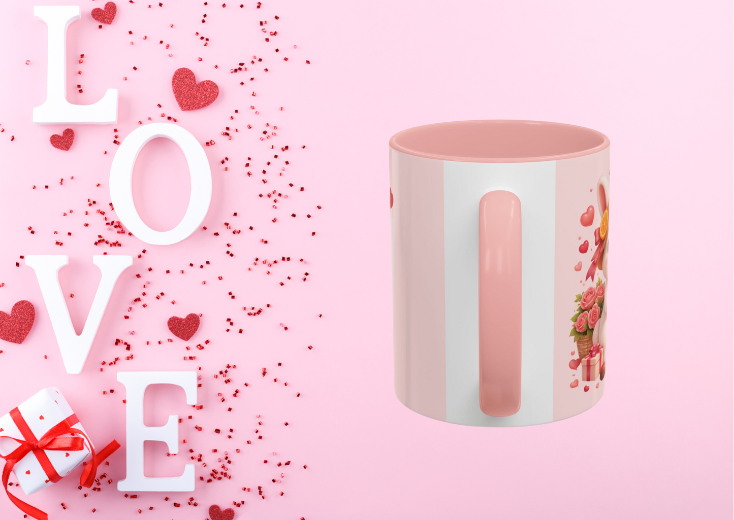 Valentijn Mok Maggie met Hart – Liefdevolle Quote – Roze Binnenkant & Oor